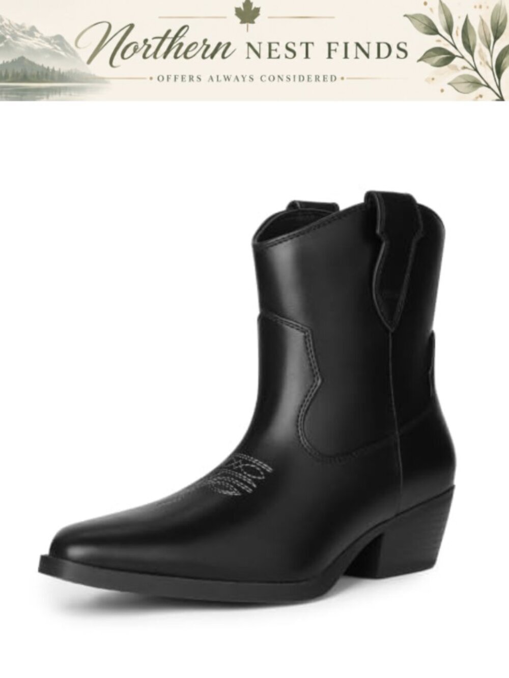 Women's Faux Leather Western Ankle Boots with Block Heel and Narrow Square Toe